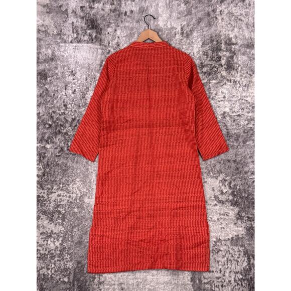 J Peterman Dress Small Womens Raw Silk Rug Woven Pink Orange Caftan Kaftan - Picture 3 of 8